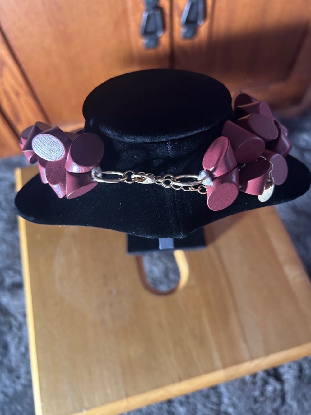 Handcrafted Maroon Bead Necklace with Gold Accents - Picture 2 of 4